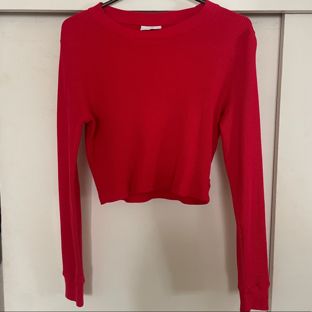 TNA ARITZIA LONG SLEEVE CROP T — WAFFLE SIZE L